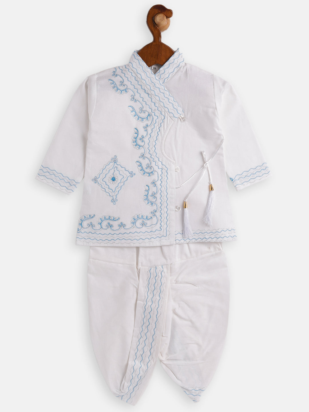 JBN CREATION White Angrakha Kurta and Dhoti Set