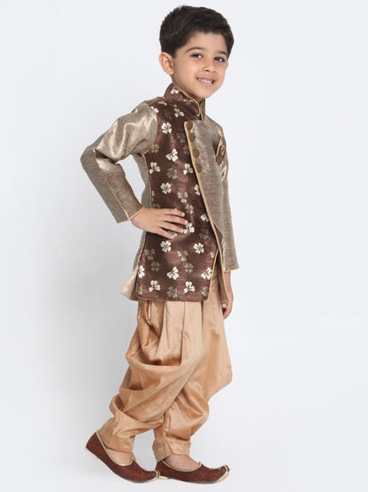 Vastramay Boys' Gold Cotton Silk Blend Kurta and Dhoti Pant Set