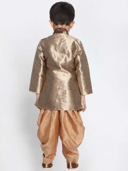 Vastramay Boys' Gold Cotton Silk Blend Kurta and Dhoti Pant Set