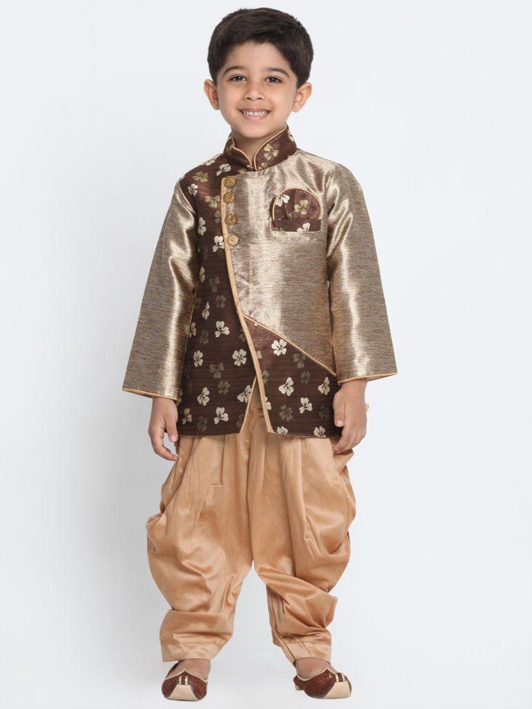 Vastramay Boys' Gold Cotton Silk Blend Kurta and Dhoti Pant Set