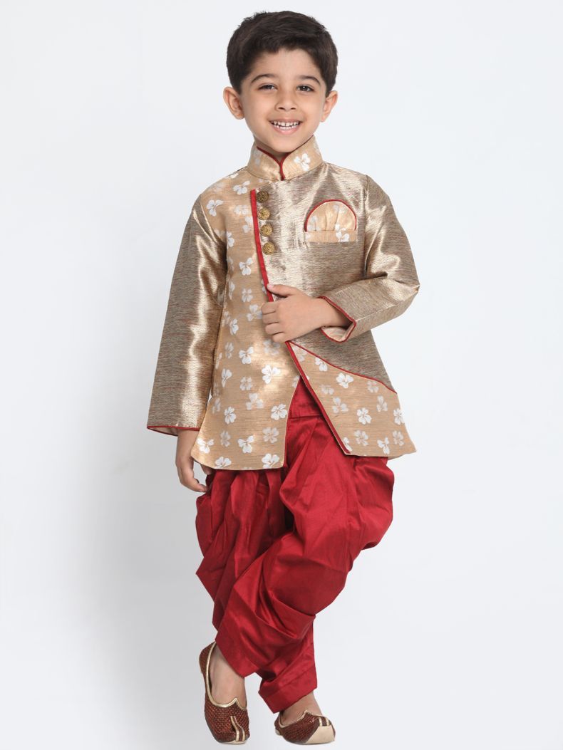 JBN CREATION Gold Cotton Silk Blend Sherwani and Dhoti Pant Set