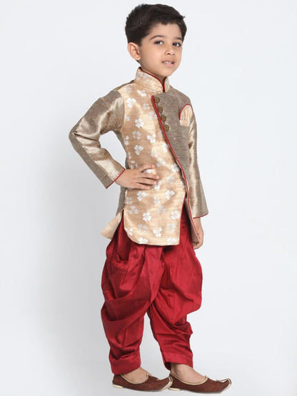 JBN CREATION Gold Cotton Silk Blend Sherwani and Dhoti Pant Set