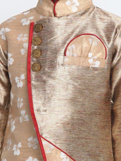 JBN CREATION Gold Cotton Silk Blend Sherwani and Dhoti Pant Set