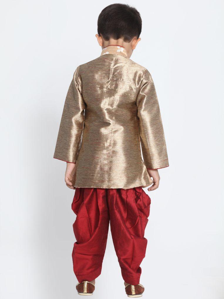 JBN CREATION Gold Cotton Silk Blend Sherwani and Dhoti Pant Set