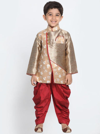 JBN CREATION Gold Cotton Silk Blend Sherwani and Dhoti Pant Set