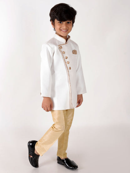 JBN CREATION Boys' White Jute Silk Sherwani Set