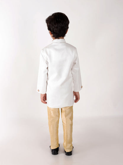 JBN CREATION Boys' White Jute Silk Sherwani Set