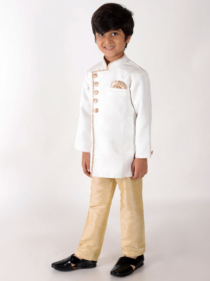 JBN CREATION Boys' White Jute Silk Sherwani Set