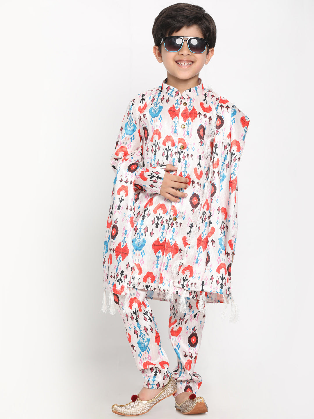 JBN CREATION Boy's Digital Printed Silk Blend Kurta, Pyjama & Dupatta Set