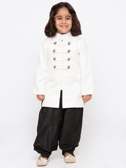 JBN Creation Boy's White & Black Solid Slim-Fit Sherwani Set