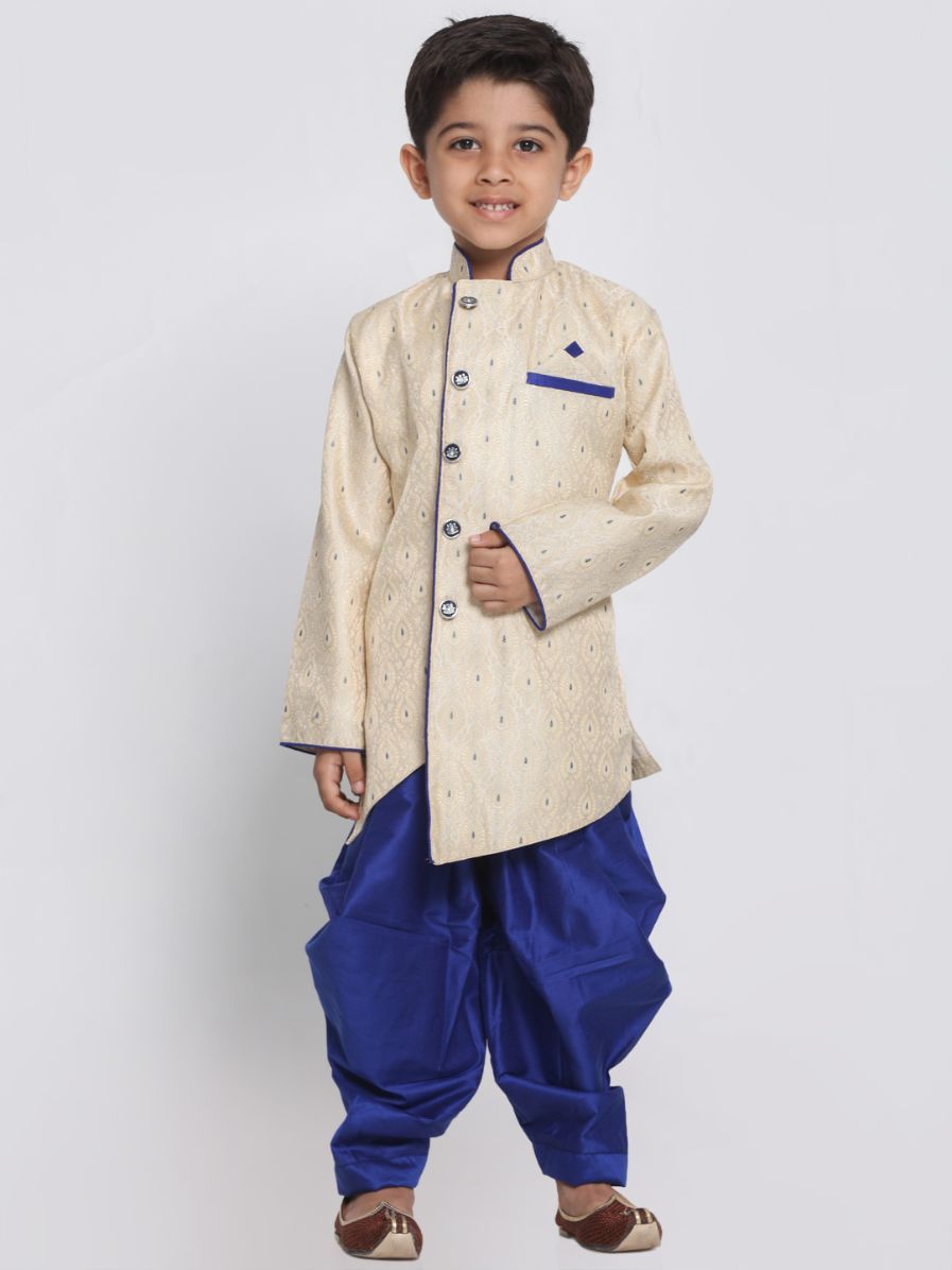 Vastramay  Blue Cotton Silk Blend Kurta and Dhoti Set