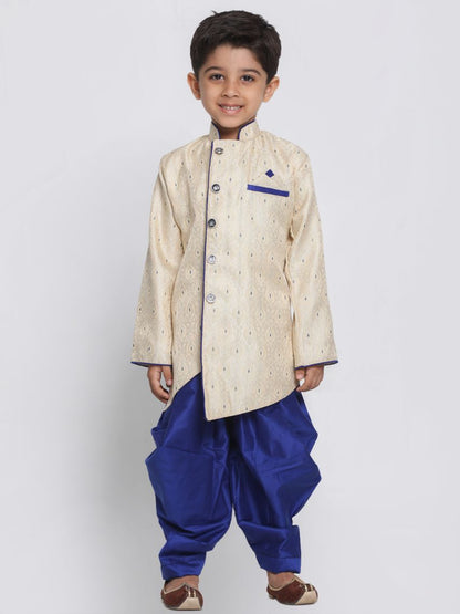 Vastramay  Blue Cotton Silk Blend Kurta and Dhoti Set