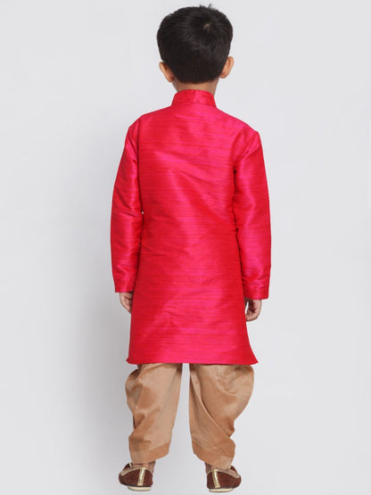 Vastramay Boys' Pink Cotton Silk Blend Kurta and Dhoti Set