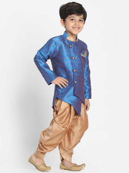 JBN CREATION Boys' Light Blue Cotton Silk Blend Kurta and Dhoti Set