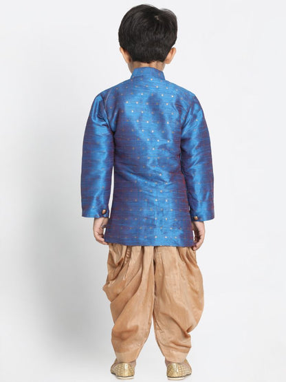 JBN CREATION Boys' Light Blue Cotton Silk Blend Kurta and Dhoti Set