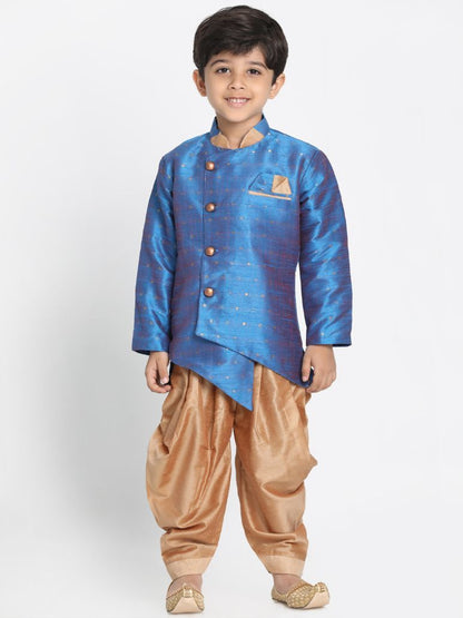 JBN CREATION Boys' Light Blue Cotton Silk Blend Kurta and Dhoti Set