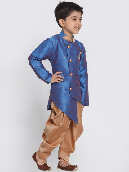 JBN CREATION Boys' Blue Cotton Silk Blend Kurta and Dhoti Set