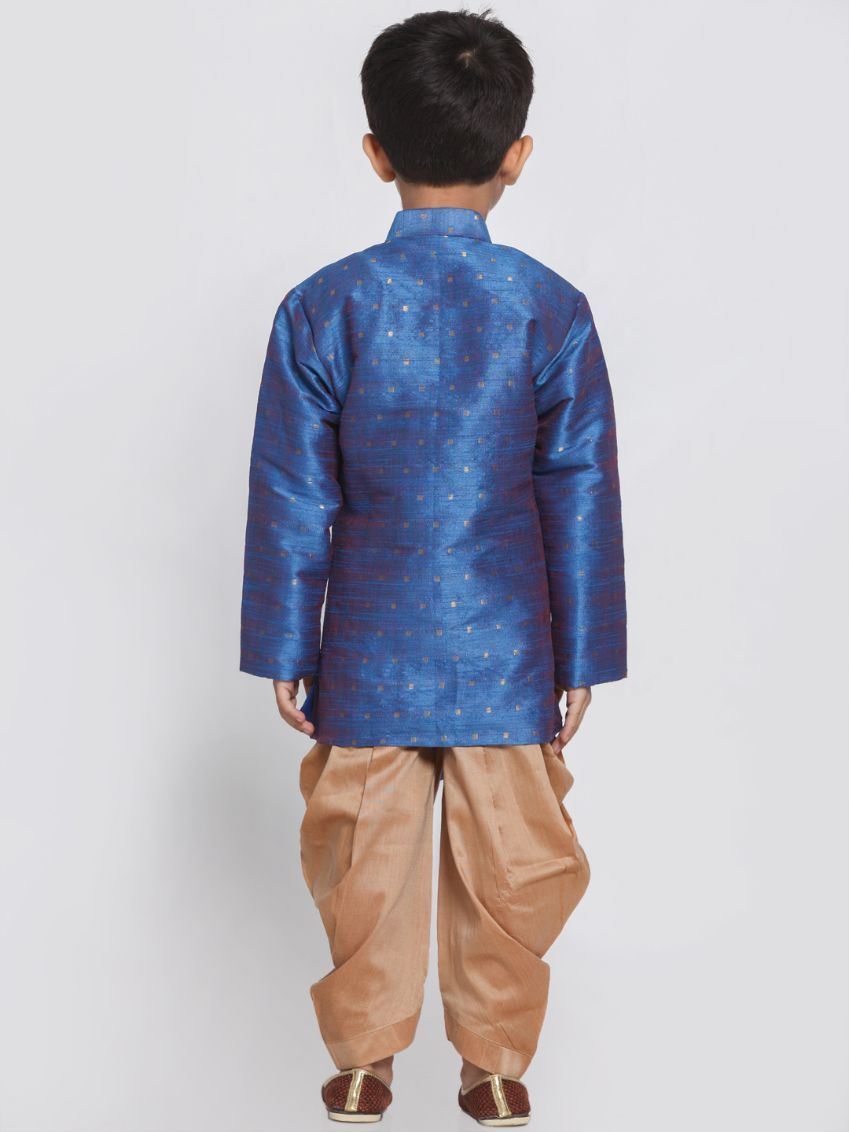 JBN CREATION Boys' Blue Cotton Silk Blend Kurta and Dhoti Set