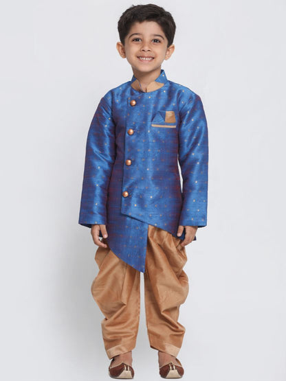 JBN CREATION Boys' Blue Cotton Silk Blend Kurta and Dhoti Set