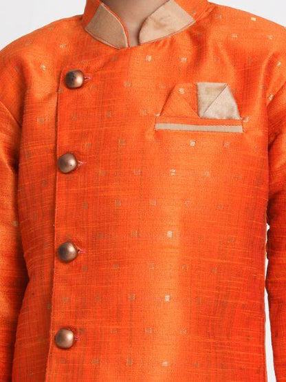 JBN CREATION Boys' Orange Cotton Silk Blend Kurta and Dhoti Set