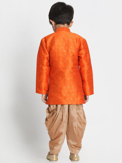 JBN CREATION Boys' Orange Cotton Silk Blend Kurta and Dhoti Set