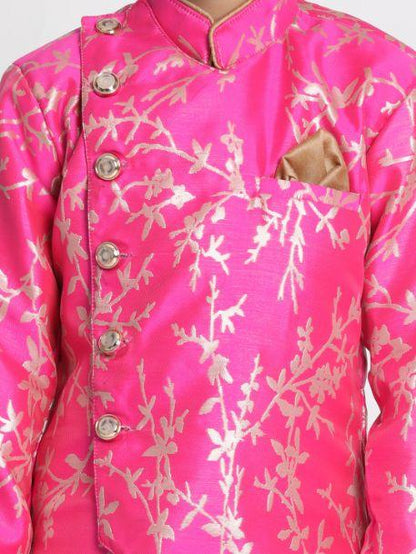 Vastramay Boys' Pink Cotton Silk Blend Kurta and Dhoti Set