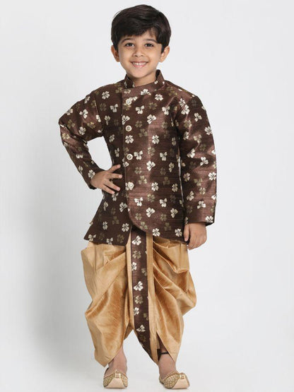 Vastramay Boys' Brown Silk Blend Kurta and Dhoti Set