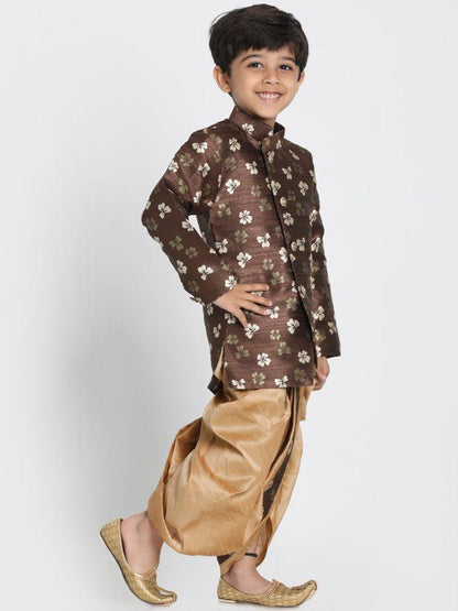 Vastramay Boys' Brown Silk Blend Kurta and Dhoti Set