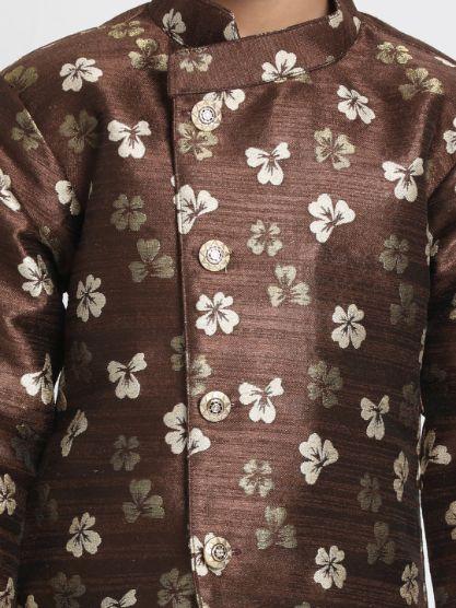 Vastramay Boys' Brown Silk Blend Kurta and Dhoti Set
