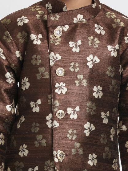 Vastramay Boys' Brown Silk Blend Kurta and Dhoti Set