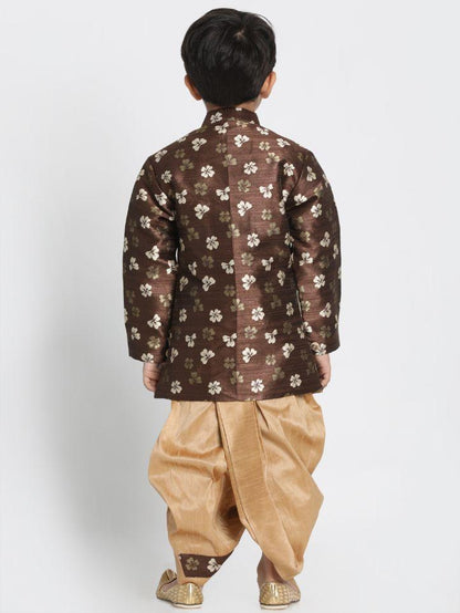 Vastramay Boys' Brown Silk Blend Kurta and Dhoti Set