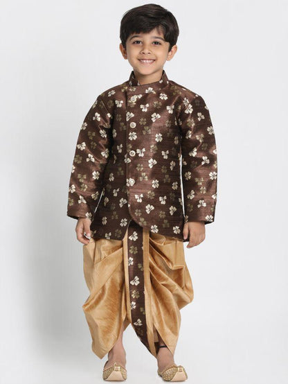 Vastramay Boys' Brown Silk Blend Kurta and Dhoti Set