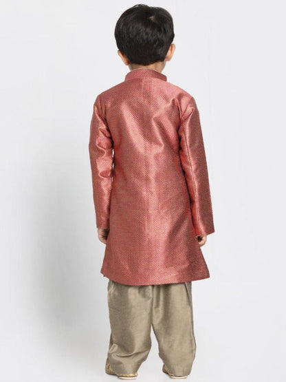 Vastramay Boys' Maroon Jute Silk Blend Sherwani Set