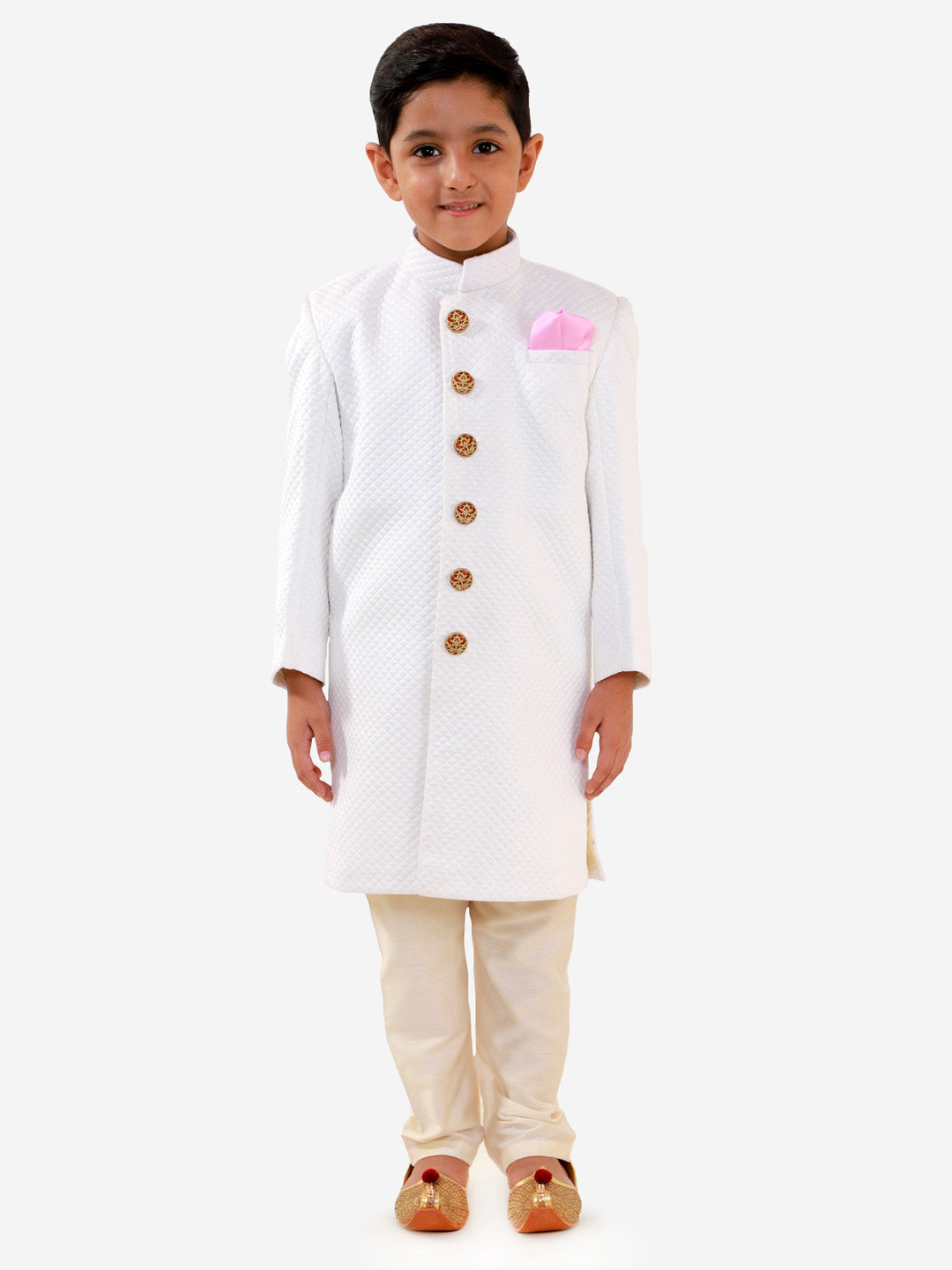 Vastramay White And Cream Baap Beta Sherwani Set