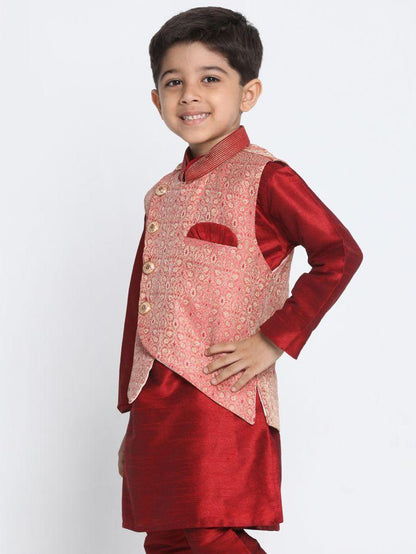 Vastramay Boys' Pink Cotton Silk Blend Nehru Jacket