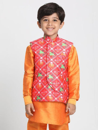 Vastramay Boys' Ethnic Print Nehru Jacket