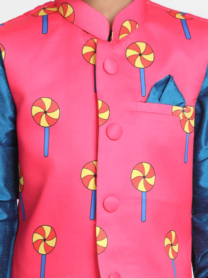 Vastramay Boys' Quirky Pinwheel Print Nehru Jacket