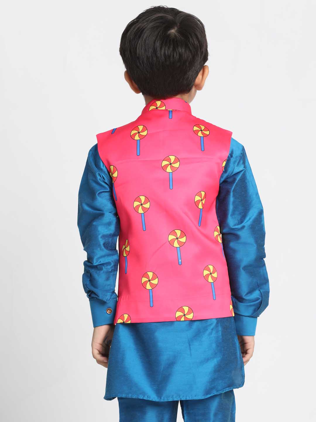 Vastramay Boys' Quirky Pinwheel Print Nehru Jacket