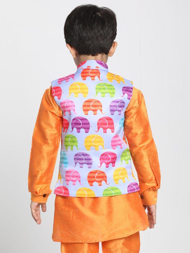 Vastramay Boys' Quirky Elephant Print Nehru Jacket