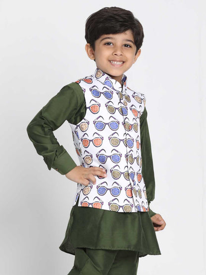 Vastramay Boys' Quirky Chasma Print Nehru Jacket