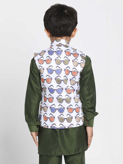 Vastramay Boys' Quirky Chasma Print Nehru Jacket