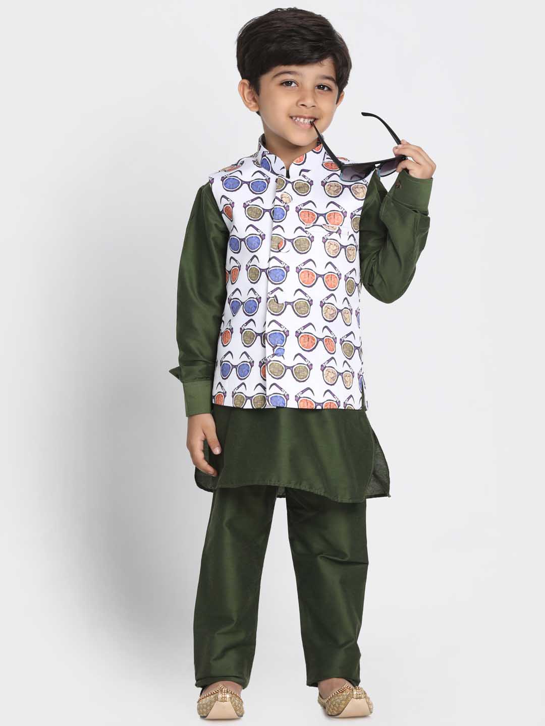 Vastramay Boys' Quirky Chasma Print Nehru Jacket