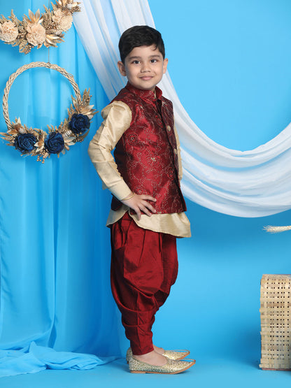 Vastramay Maroon Embroidered Silk Blend Siblings Set