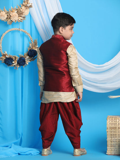 Vastramay Maroon Embroidered Silk Blend Siblings Set