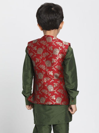 Vastramay Boys' Maroon Cotton Silk Blend Nehru Jacket