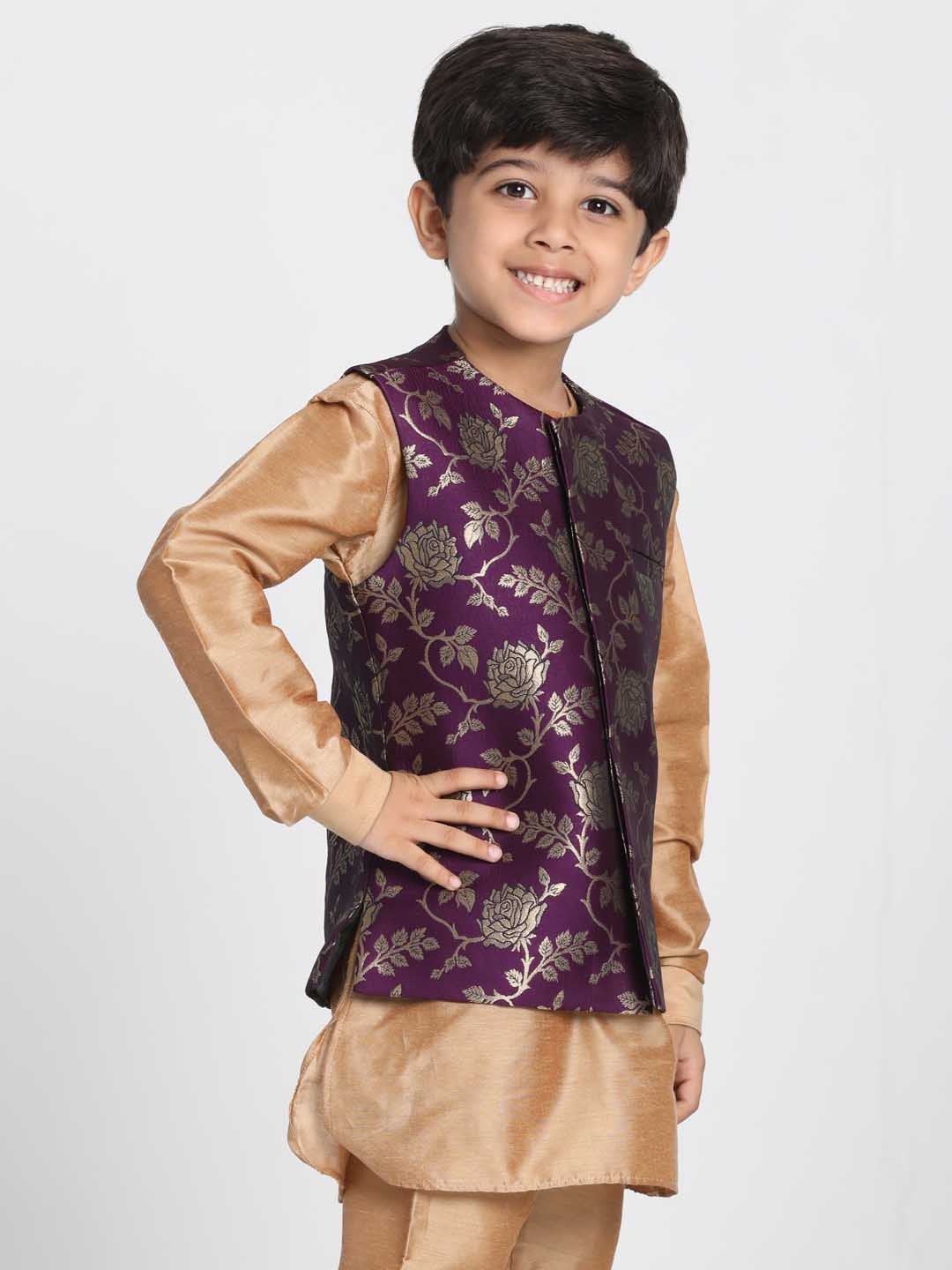 Vastramay Boys' Purple Cotton Silk Blend Nehru Jacket