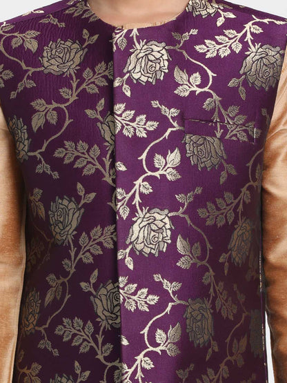 Vastramay Boys' Purple Cotton Silk Blend Nehru Jacket