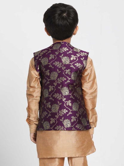 Vastramay Boys' Purple Cotton Silk Blend Nehru Jacket