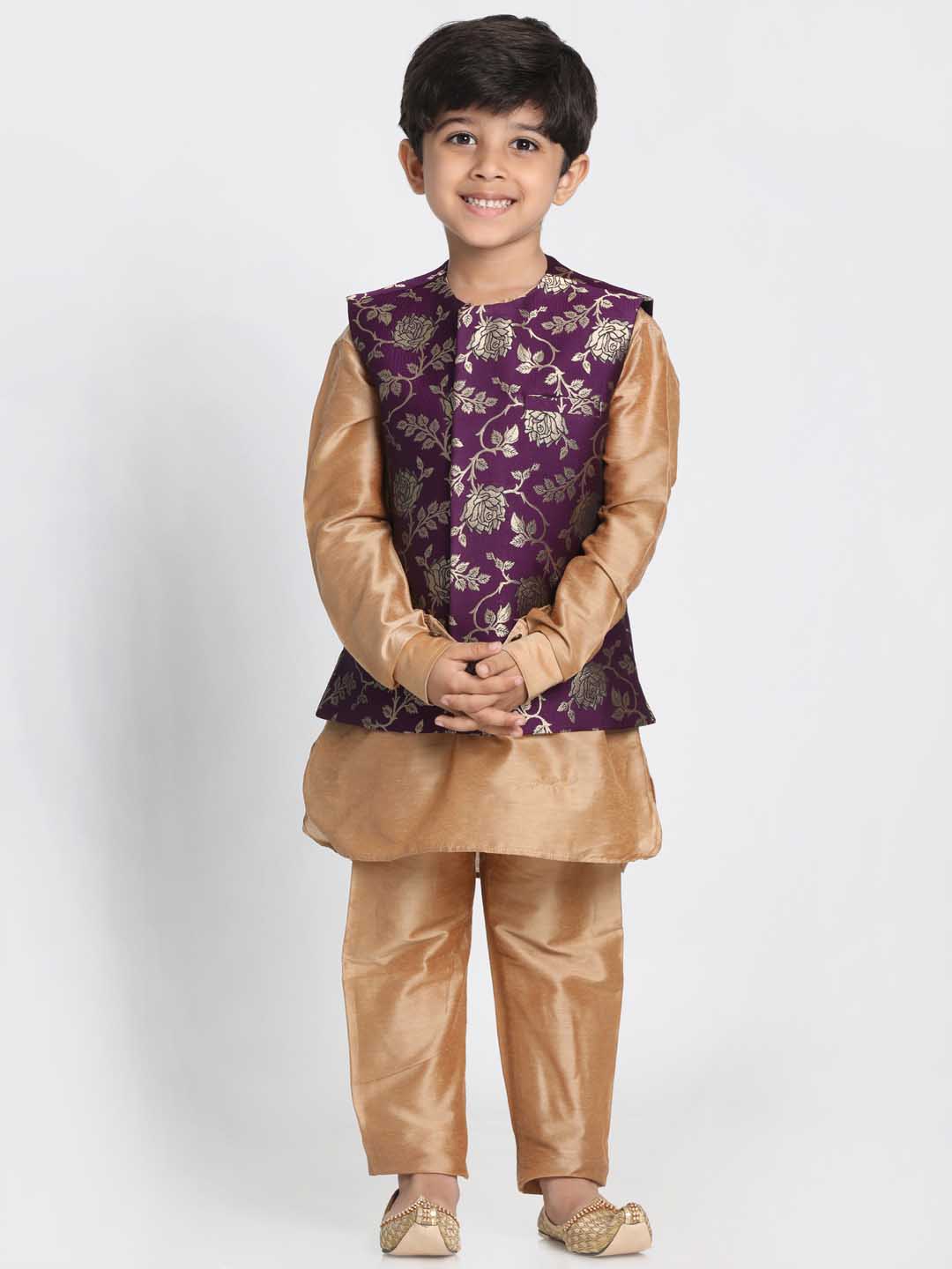 Vastramay Boys' Purple Cotton Silk Blend Nehru Jacket