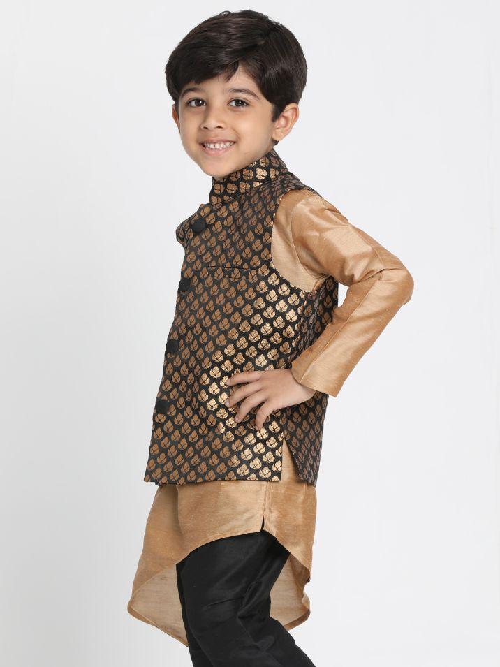 Vastramay Boys' Black Cotton Silk Blend Nehru Jacket